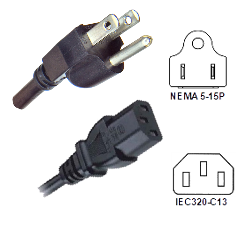 18 AWG Universal Power Cord – IEC320 C13 To NEMA 5-15P – Standard Computer Cable