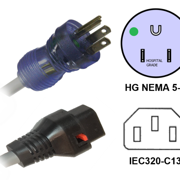 Hospital Grade Nema P Clear Plug To Iec C Black Locking Connector Photo Image And Line Art . . . - Webber Electronics
