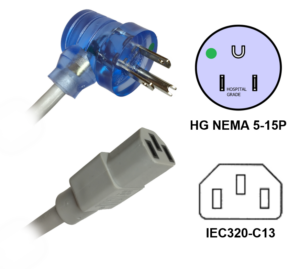 Hospital Grade Right Angle Nema P Clear Plug To Iec C Gray Connector Photo Image And Line Art . . . . . . - Webber Electronics